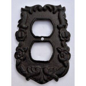 Vintage Cast Iron Rose Floral Ornate Brown Duplex Electrical Outlet Wall Plate